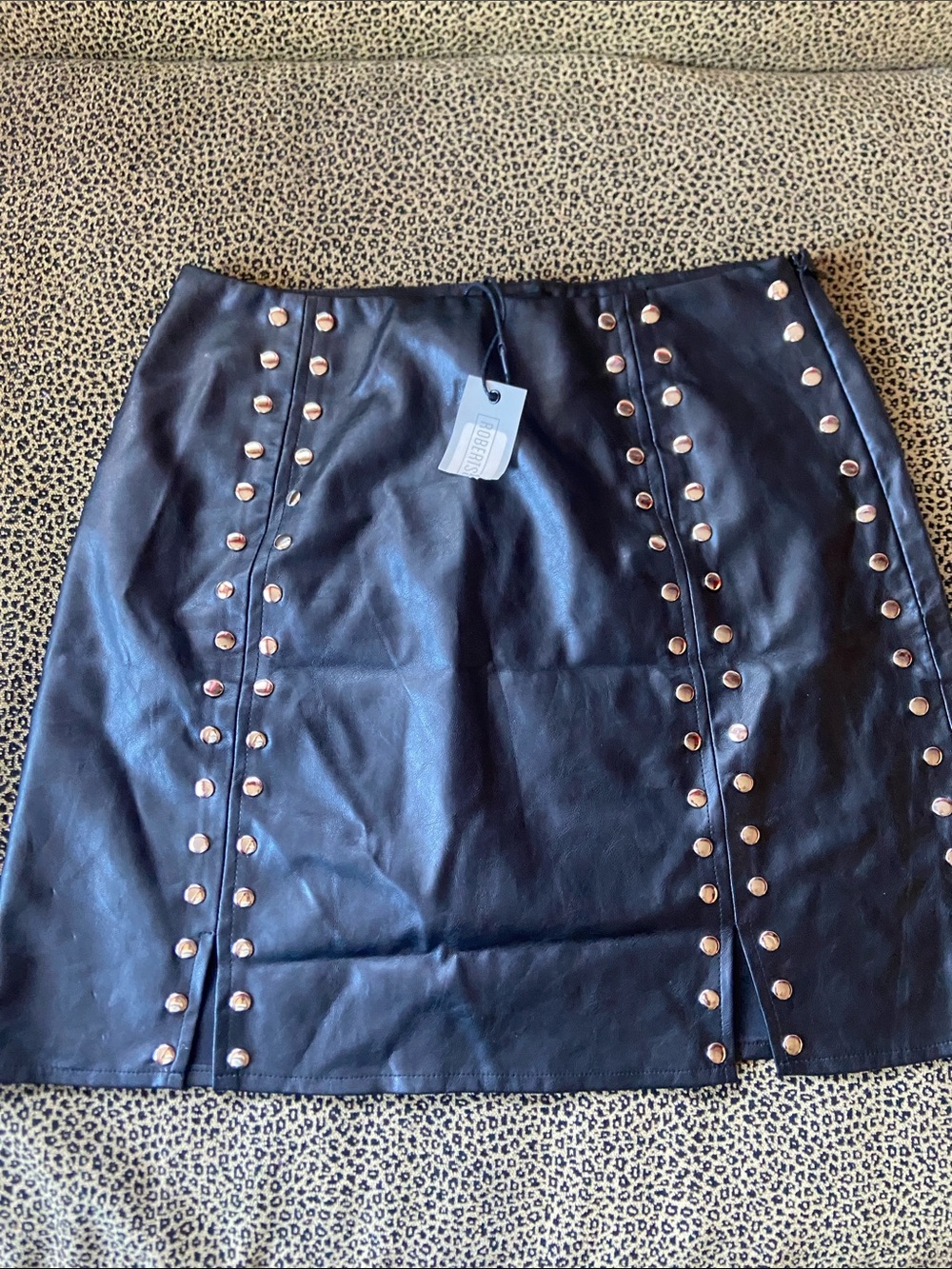 Black Faux Leather Studded Mini Skirt - Unbranded